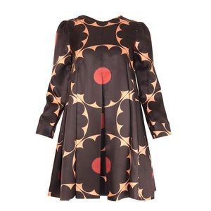 Retro, floral print long sleeved mid length 100% silk lined with rayon dress.